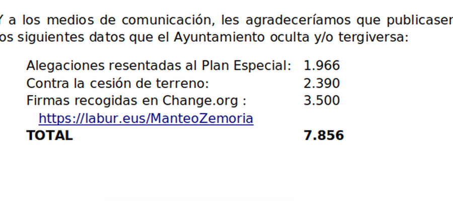 Número de alegaciones. NOTA DE PRENSA DE LA ASOCIACIÓN DE VECINOS DE ULIA