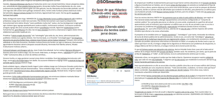 SOS Manteo plataforma: Manteo eta Zemoria parkeak berde nahi ditugu !