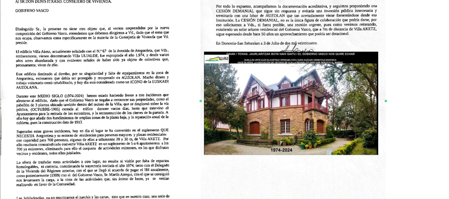 Aketz etxea: Gutuna Etxebizitza-sailburuari / Carta al Nuevo Consejero de Vivienda