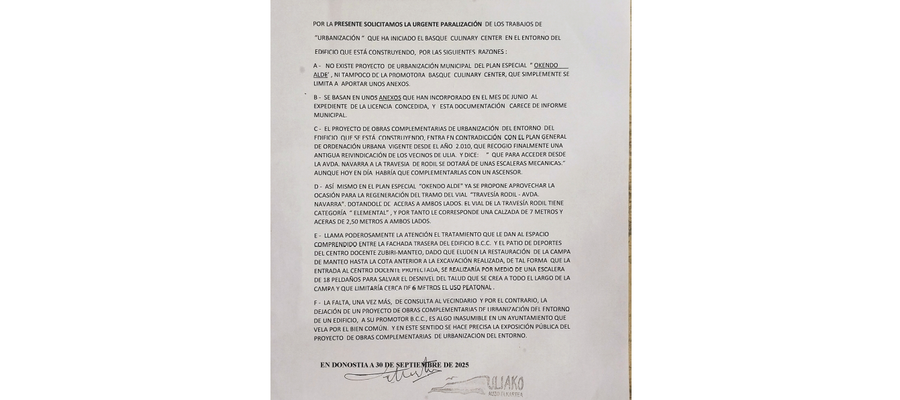 BCCren urbanizazio-lanak gelditu! / Petición de paralización de las obras de urbanización del BCC
