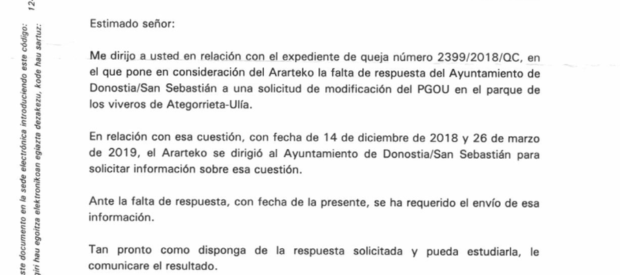 Udalak ez du erantzuten, Arartekoari ere ez // El ayuntamiento tampoco responde al Ararteko