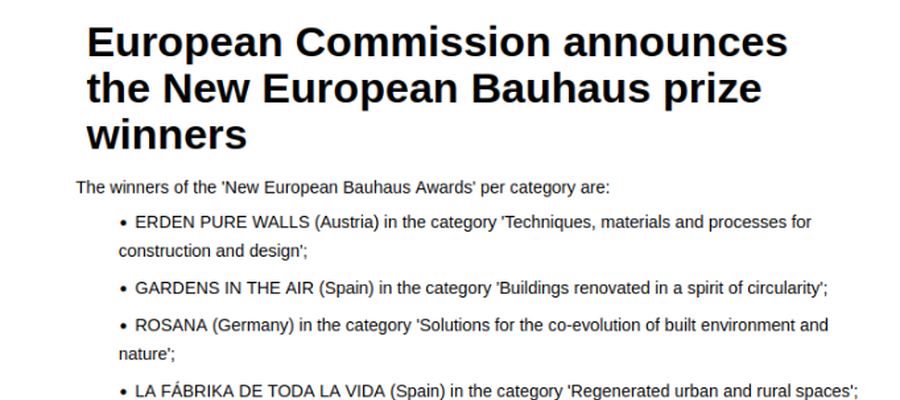 Zorionak Lore-Baratzak New European Bauhaus sariarengatik // Premio de la Comisión Europea a Lore-Baratzak. ZORIONAK!