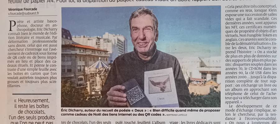 ERIC DICHARRY // JOURNAL SUD-OUEST // UN QR CODE EST-IL UN CADEAU? // ARTICLE DE VERONIQUE FOURCADE // VENDREDI 5 JANVIER 2024